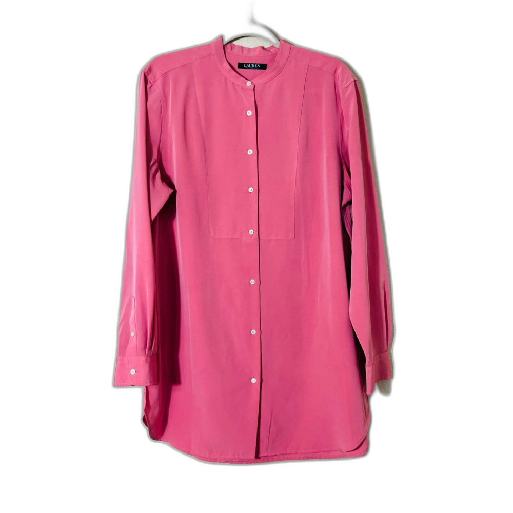 Lauren Ralph Lauren Pink Button Down Long Sleeve Mandarin Collar Blouse XL